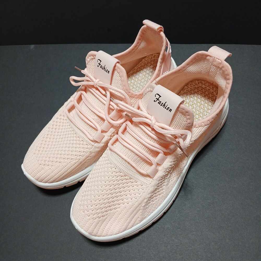 Fashion Lightweight Sneakers, Size 6.5 (37), Bright Coral, Breathable Mesh